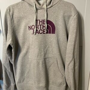The North Face Light Gray Hoodie with Plum Logo